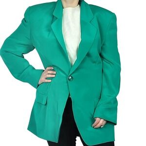 Vintage 100% Silk Blazer‎ Size 8 Green, Long Line Quiet Luxury Brettons Canadian